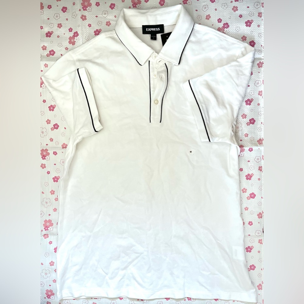 Express Mens Piped Luxe Pique Polo Pure White Size M